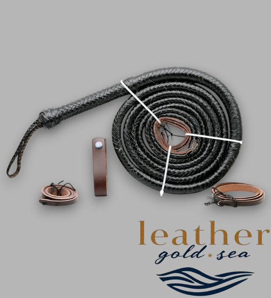 Handmade Genuine Leather Bull Whips – Black & Brown 16-Plait