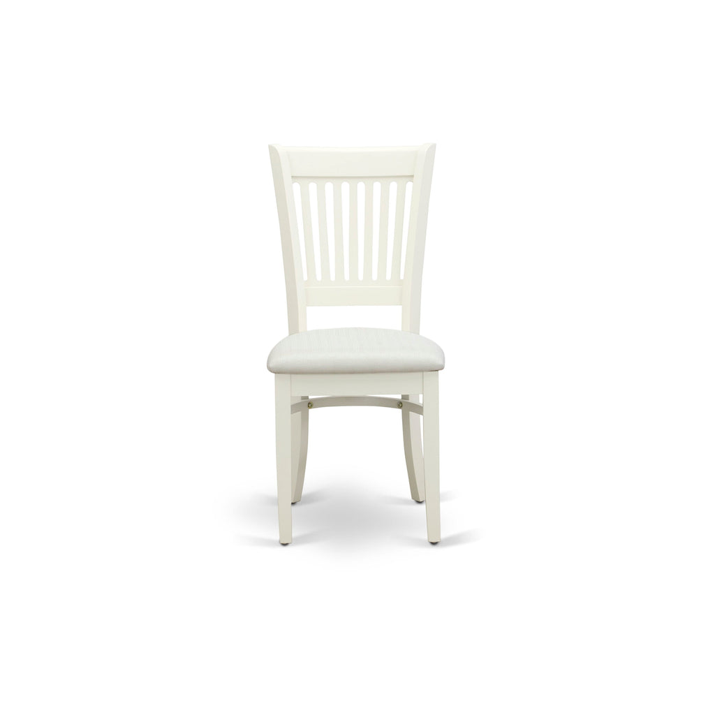 EAST WEST FURNITURE - AVVA5-LWH-C - 5-Pc Dinette Room Set- 4 Mid Century Dining Chairs with Linen Fabric Seat and Slatted Chair Back - Removable leaf Wood Dining Table - linen white Finish