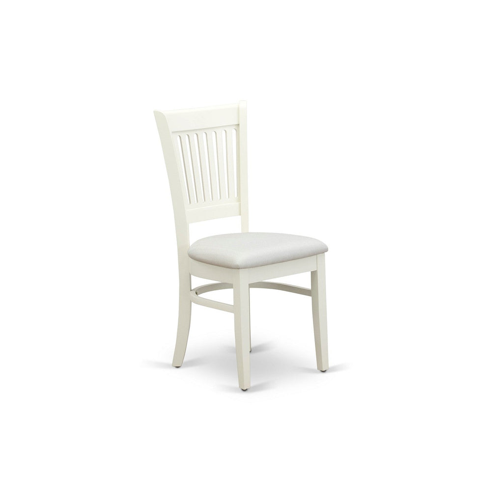 EAST WEST FURNITURE - AMVA3-LWH-C - 3-Piece Dinette Set- 2 Dining Room Chair and Round Dining Table - Linen Fabric Seat and Slatted Chair Back (linen white Finish)