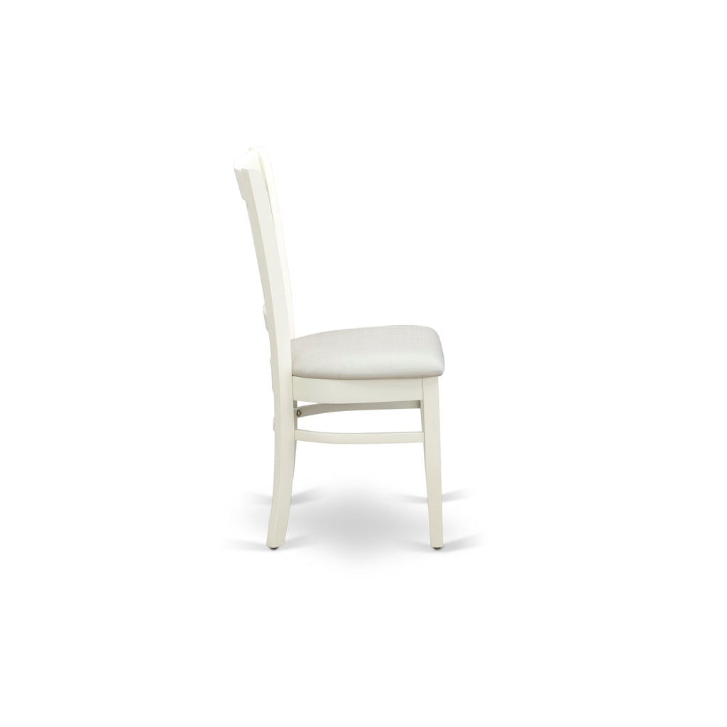 EAST WEST FURNITURE - AVVA5-LWH-C - 5-Pc Dinette Room Set- 4 Mid Century Dining Chairs with Linen Fabric Seat and Slatted Chair Back - Removable leaf Wood Dining Table - linen white Finish