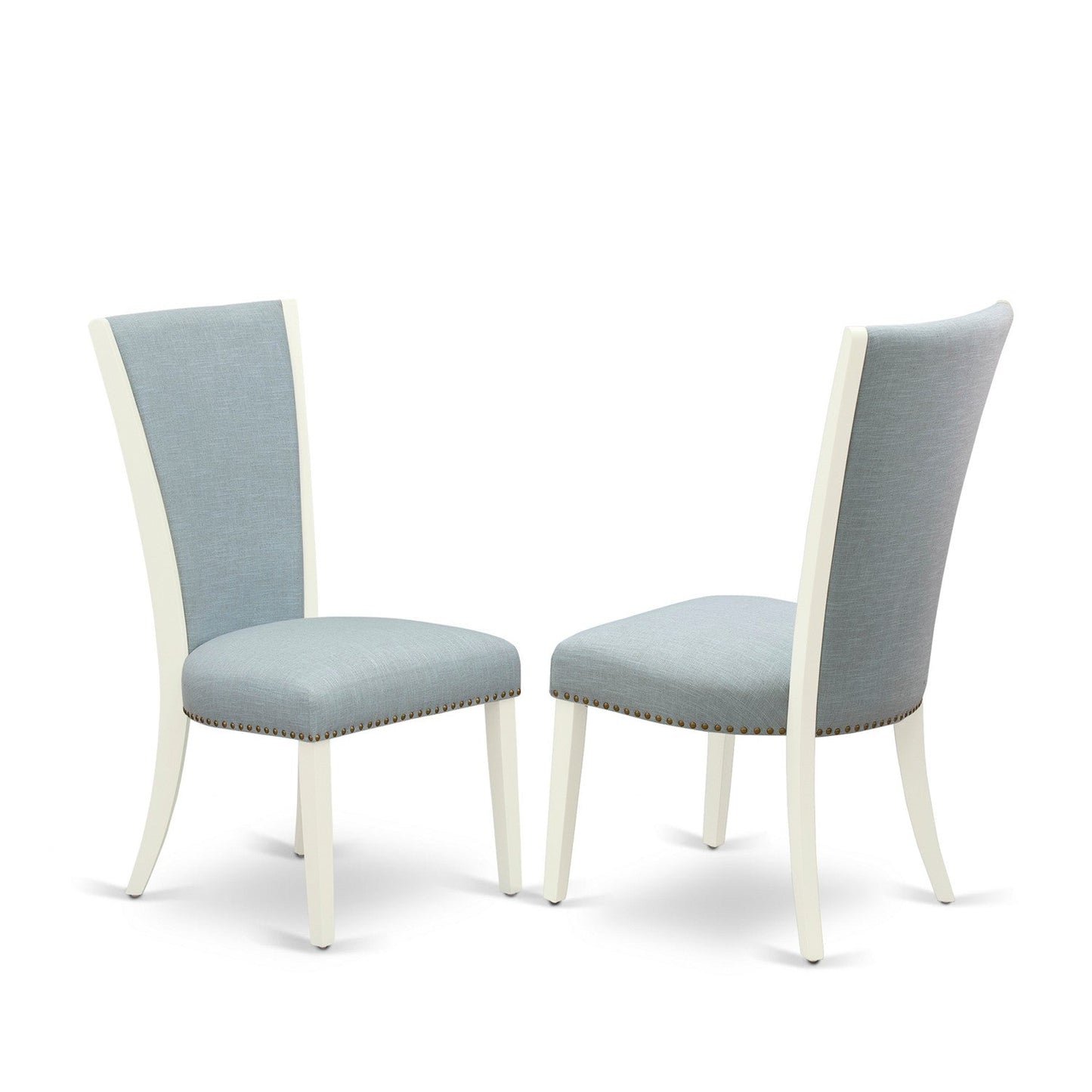 EAST WEST FURNITURE - CAVE5-LWH-15 - 5 Piece Dining Table Set - 4 Baby Blue Linen Fabric Dining Chairs with High Back and 1 Wooden Dining Table - linen white Finish