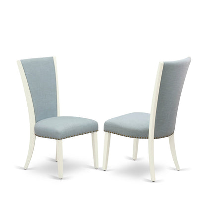 EAST WEST FURNITURE - ANVE3-LWH-15 - 3 Pc Dining Room Set - 2 Baby Blue Linen Fabric Dining Chairs with High Back and 1 Removable leaf Dining Room Table - linen white Finish