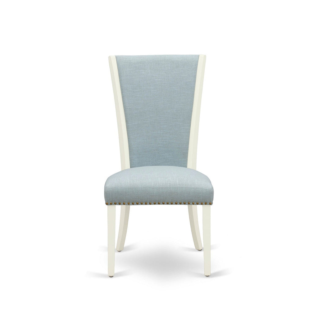 EAST WEST FURNITURE - BOVE3-WHI-15 - 3 Piece Dining Table Set - 2 Baby Blue Linen Fabric Kitchen Chairs with High Back and 1 Modern Rectangular Dining Table - linen white Finish