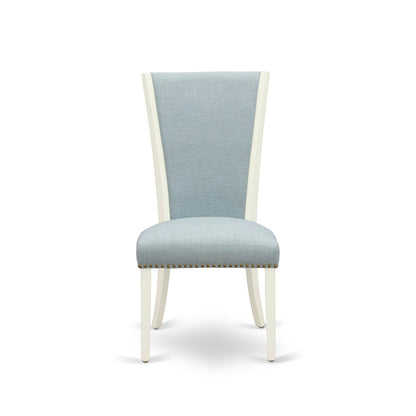 EAST WEST FURNITURE - BOVE3-WHI-15 - 3 Piece Dining Table Set - 2 Baby Blue Linen Fabric Kitchen Chairs with High Back and 1 Modern Rectangular Dining Table - linen white Finish