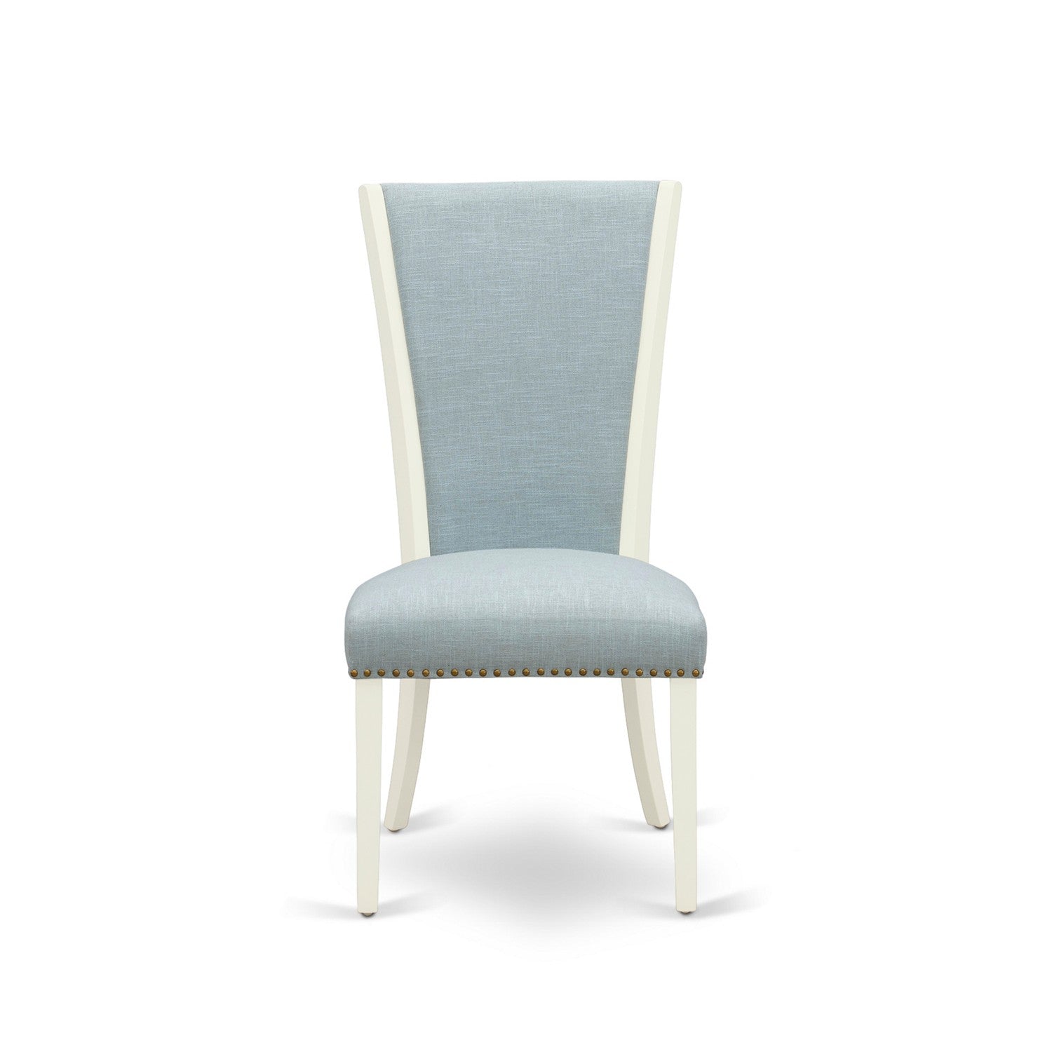 EAST WEST FURNITURE - AVVE7-LWH-15 - 7 Piece Dining Room Table Set - 6 Baby Blue Linen Fabric Dining Room Chairs with High Back and 1 Oval Dining Table - Removable leaf - linen white Finish