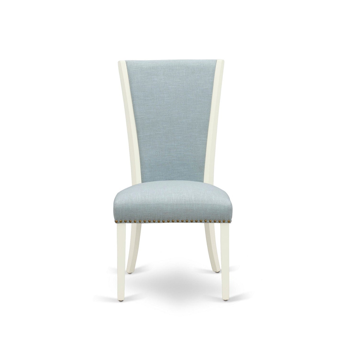 EAST WEST FURNITURE - ANVE3-LWH-15 - 3 Pc Dining Room Set - 2 Baby Blue Linen Fabric Dining Chairs with High Back and 1 Removable leaf Dining Room Table - linen white Finish
