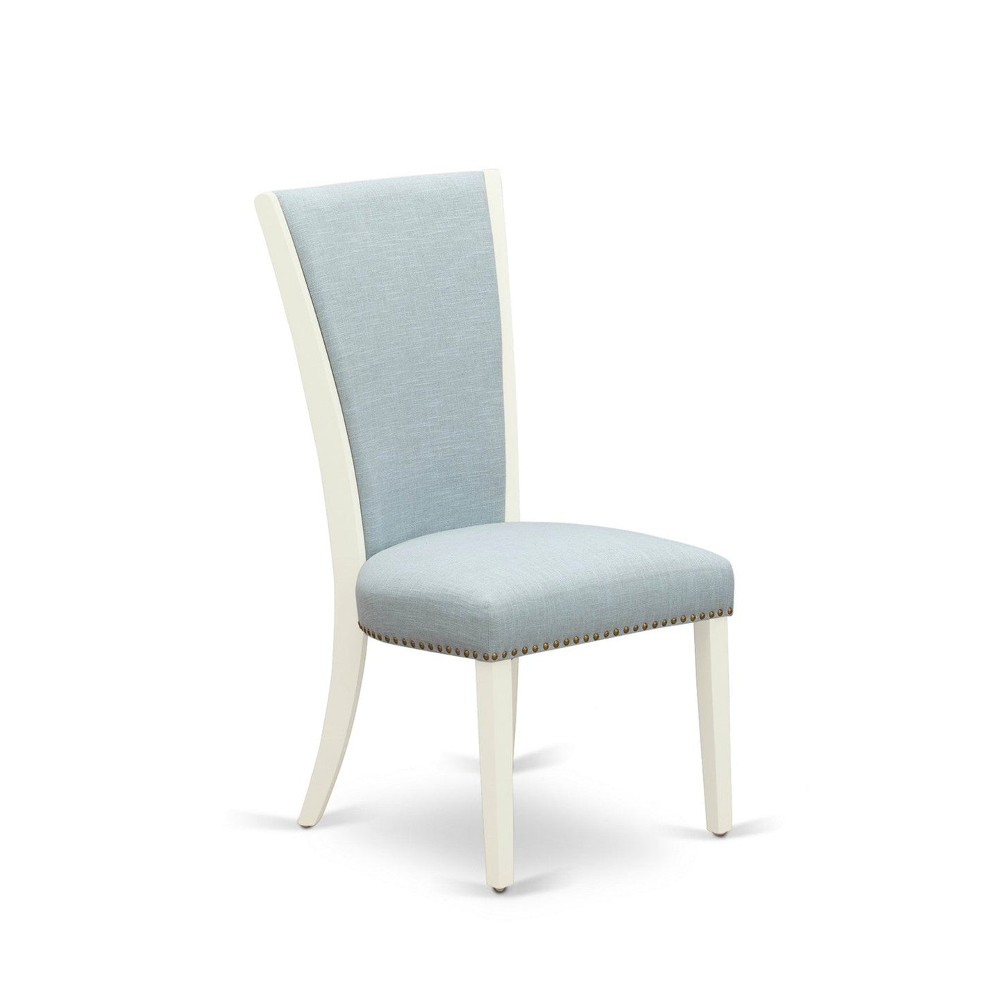 EAST WEST FURNITURE - AVVE7-LWH-15 - 7 Piece Dining Room Table Set - 6 Baby Blue Linen Fabric Dining Room Chairs with High Back and 1 Oval Dining Table - Removable leaf - linen white Finish