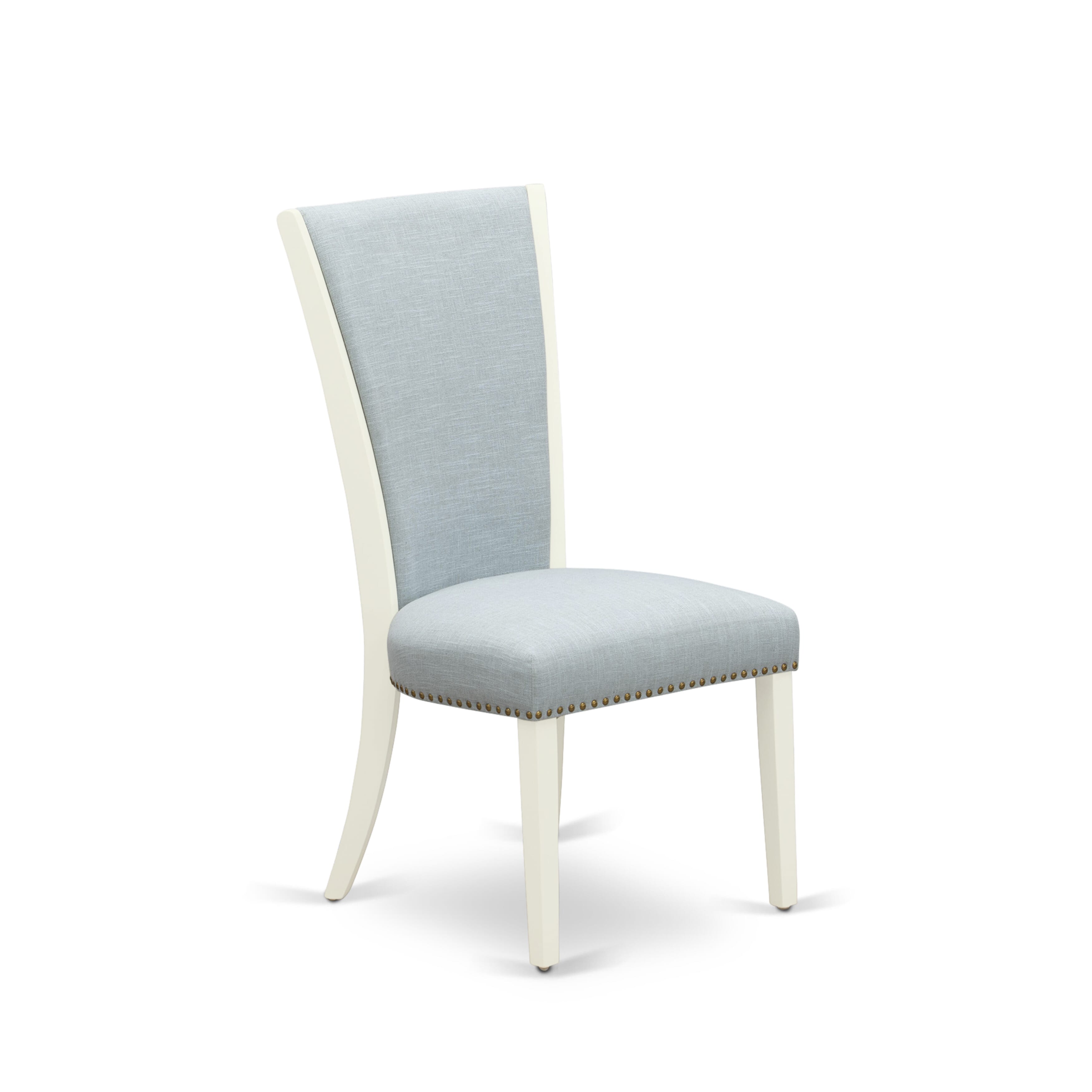 EAST WEST FURNITURE - AVVE5-LWH-15 - 5 Pc Dining Room Table Set - 4 Baby Blue Linen Fabric Dining Padded Chairs with High Back and 1 Removable leaf Oval Dining Table - linen white Finish