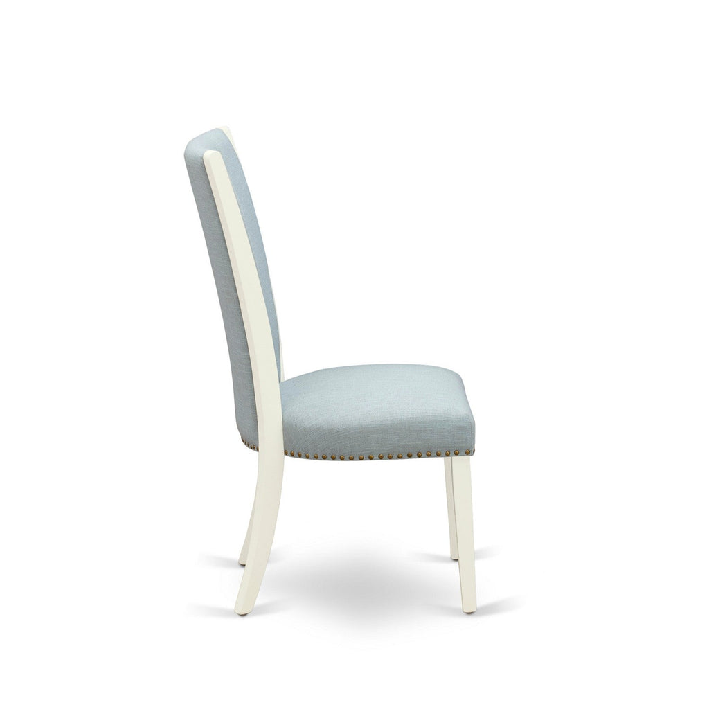 EAST WEST FURNITURE - ANVE5-LWH-15 - 5 Piece Dining Room Set - 4 Baby Blue Linen Fabric Kitchen Chairs with High Back and 1 Modern Dining Room Table - linen white Finish