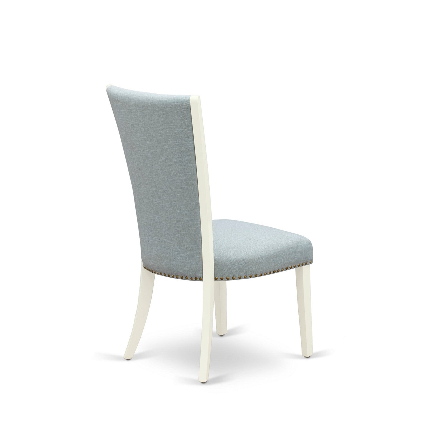 EAST WEST FURNITURE - BOVE3-WHI-15 - 3 Piece Dining Table Set - 2 Baby Blue Linen Fabric Kitchen Chairs with High Back and 1 Modern Rectangular Dining Table - linen white Finish