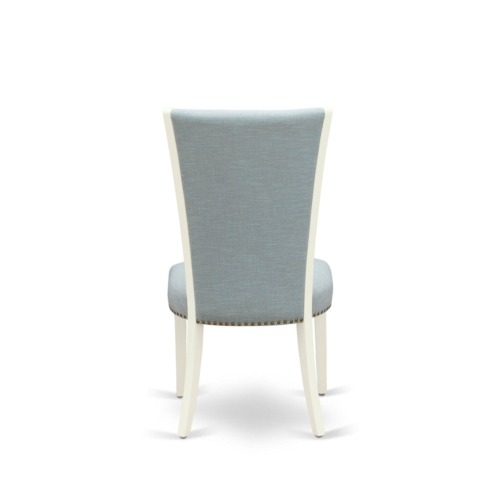 EAST WEST FURNITURE - AVVE7-LWH-15 - 7 Piece Dining Room Table Set - 6 Baby Blue Linen Fabric Dining Room Chairs with High Back and 1 Oval Dining Table - Removable leaf - linen white Finish