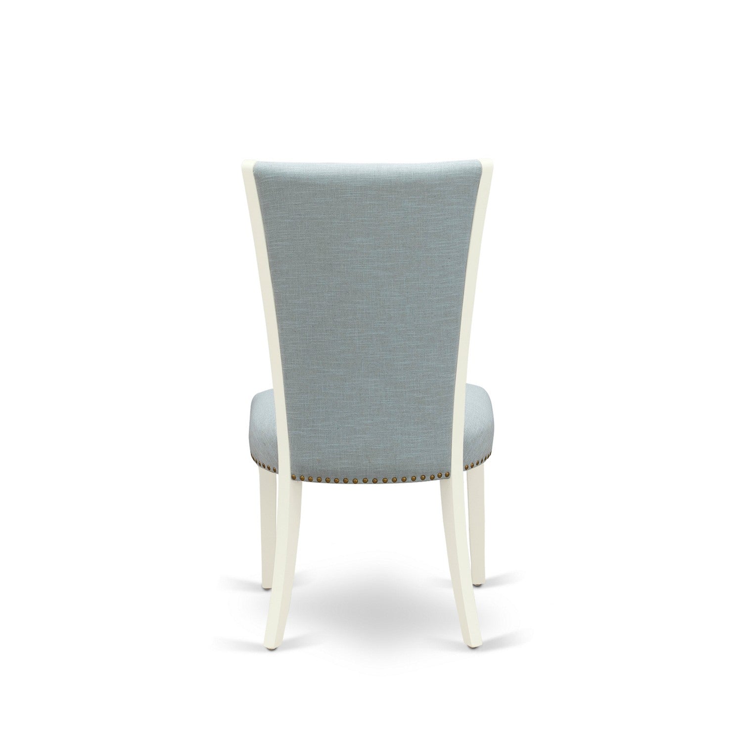 EAST WEST FURNITURE - BOVE5-WHI-15 - 5 Pc Modern Dining Table Set - 4 Baby Blue Linen Fabric Mid Century Dining Chairs with High Back and 1 Modern Dining Table - linen white Finish