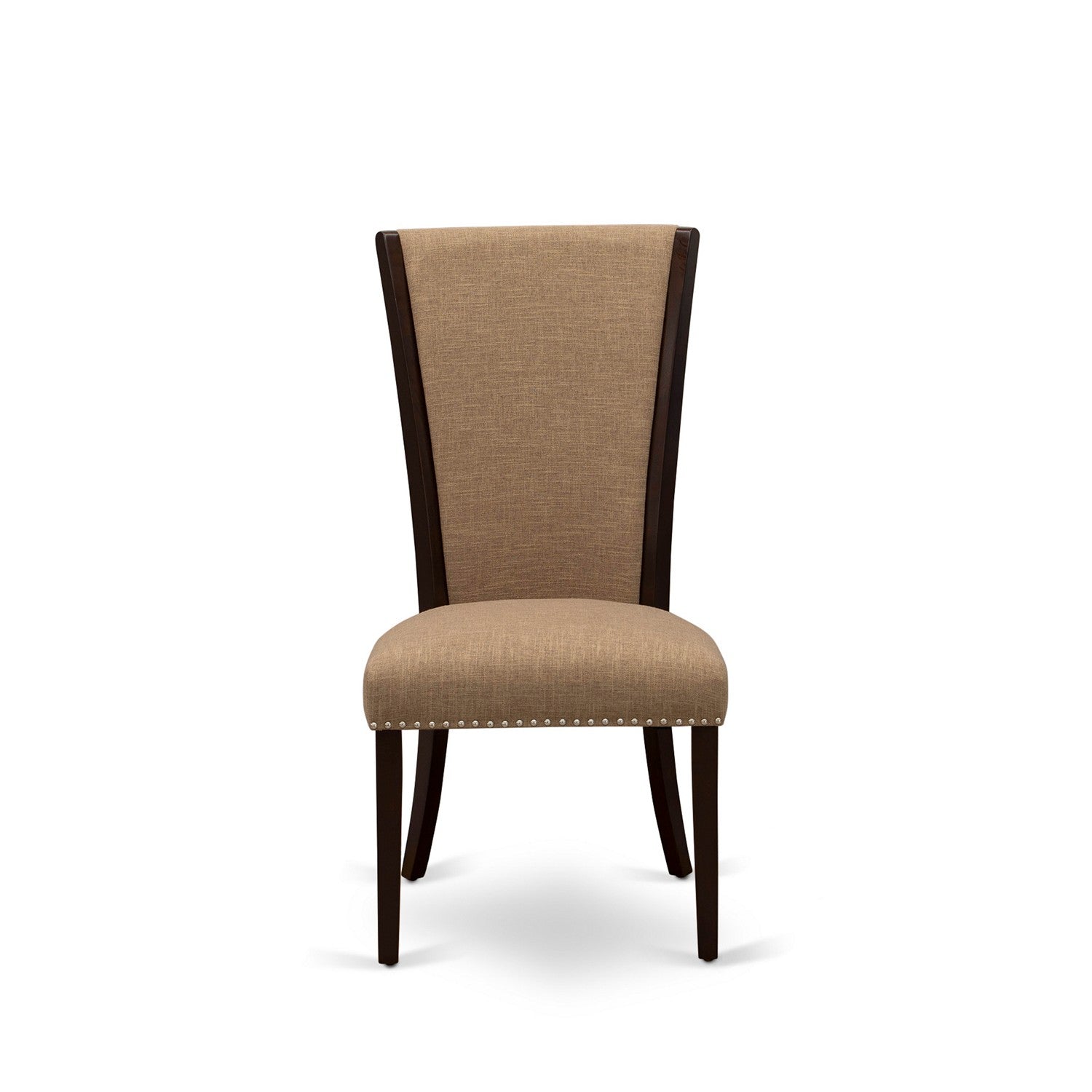 EAST WEST FURNITURE - CAVE5-MAH-47 - 5 Piece Kitchen Table Set - 4 Light Sable Linen Fabric Parson Dining Room Chairs with High Back and 1 Gorgeous Dining Table - Mahogany Finish