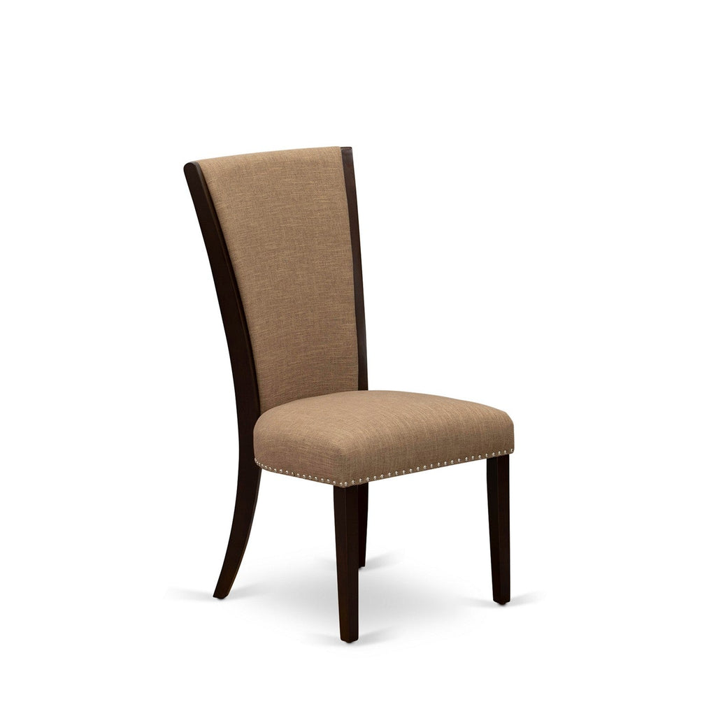 EAST WEST FURNITURE - CAVE5-MAH-47 - 5 Piece Kitchen Table Set - 4 Light Sable Linen Fabric Parson Dining Room Chairs with High Back and 1 Gorgeous Dining Table - Mahogany Finish