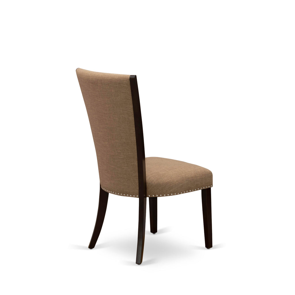EAST WEST FURNITURE - ANVE3-MAH-47 - 3 Pc Kitchen Dining Set - 2 Light Sable Linen Fabric Parson Dining Chairs with High Back and 1 Modern Kitchen Table - Mahogany Finish