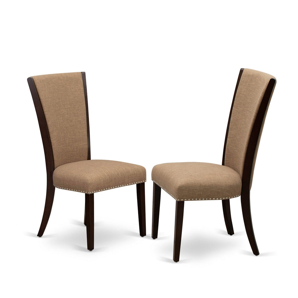 EAST WEST FURNITURE - CAVE5-MAH-47 - 5 Piece Kitchen Table Set - 4 Light Sable Linen Fabric Parson Dining Room Chairs with High Back and 1 Gorgeous Dining Table - Mahogany Finish