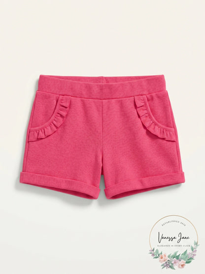 Hanes Little Girls' Ruffle Pocket Shorts, Pink, X-Small -4/5