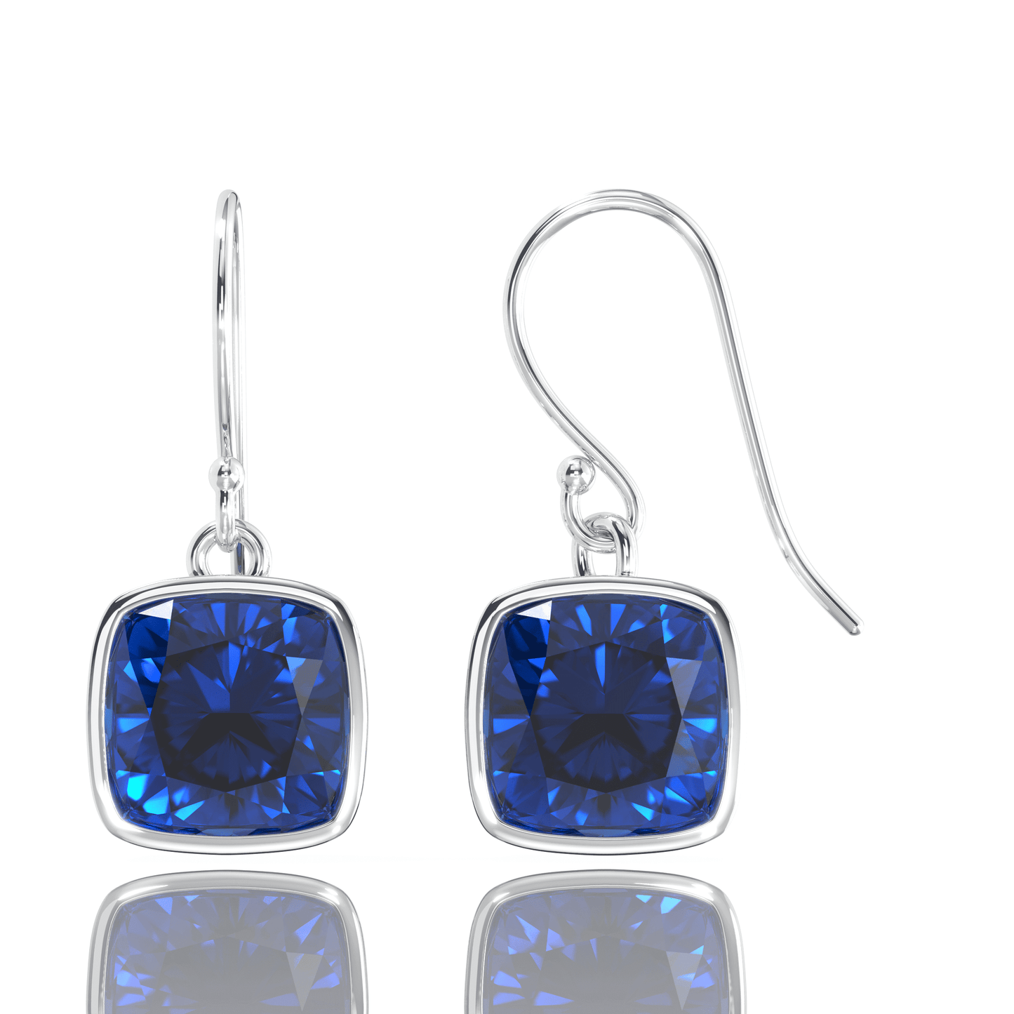 2 Pair Pack: 9.00 CTW Cushion Cut Created Blue Sapphire & Emerald Drop Earrings – Available in .925 Sterling Silver or 14kt Yellow Gold Over .925 – 8mm Square Gems