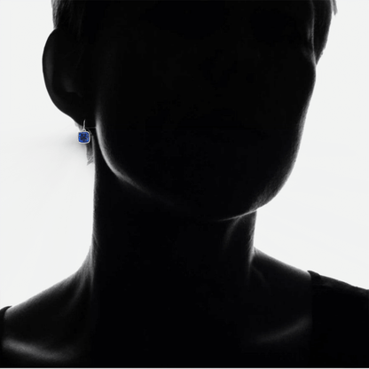 2 Pair Pack: 9.00 CTW Cushion Cut Created Blue Sapphire & Emerald Drop Earrings – Available in .925 Sterling Silver or 14kt Yellow Gold Over .925 – 8mm Square Gems