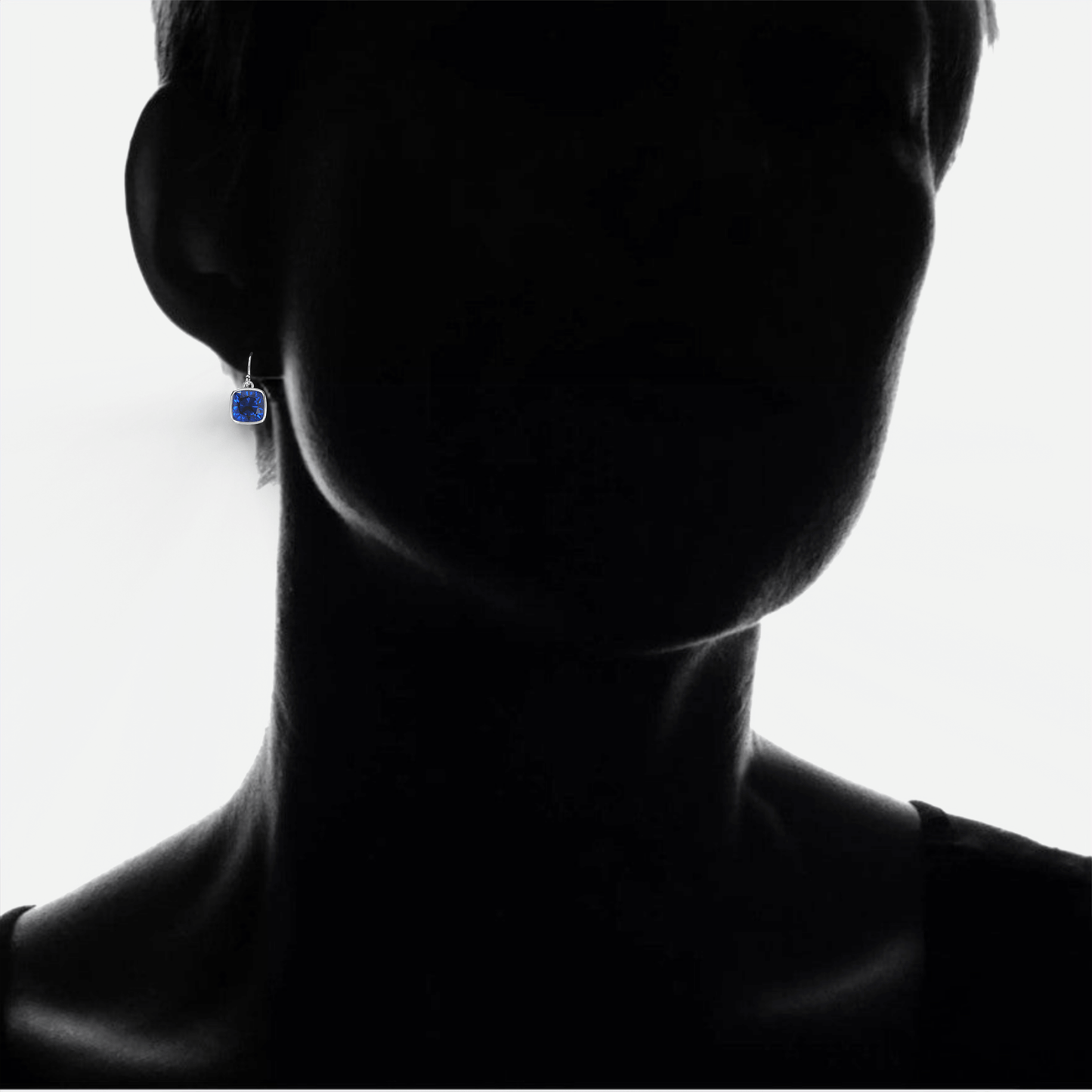 4.50CTW Lab Grown Cushion Cut Blue Sapphire Drop Earrings in 925 Sterling Silver - 8mm Square Gems