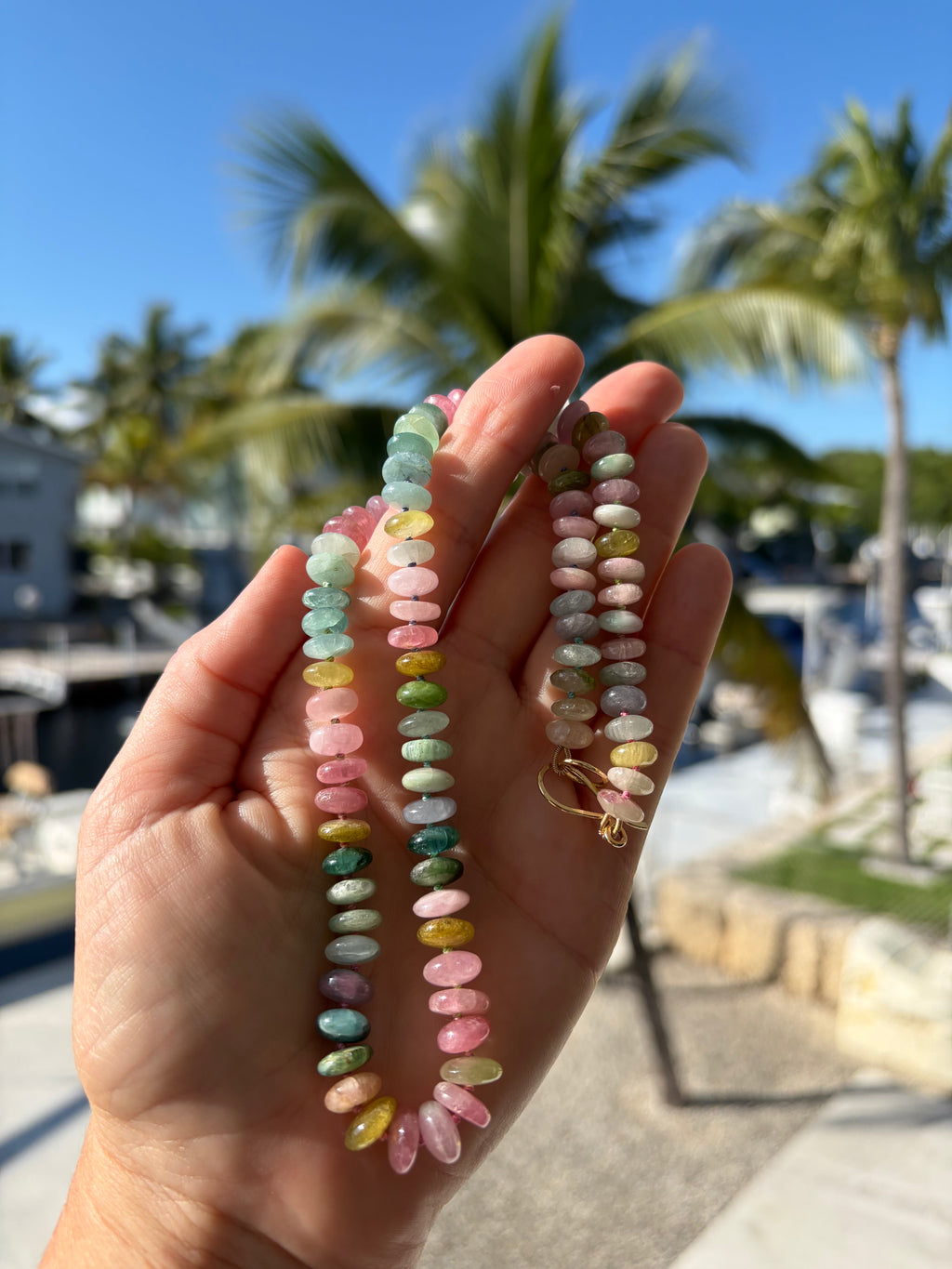 Watermelon Tourmaline Candy Necklace 14K Gold