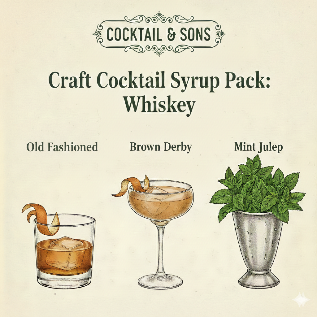 Deep, Spiced, & Refreshing: The Whiskey Trio (Craft Cocktail Syrup Pack- 8oz)
