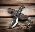 Custom Handmade Hammered Tracker Damascus Knife with Sheath