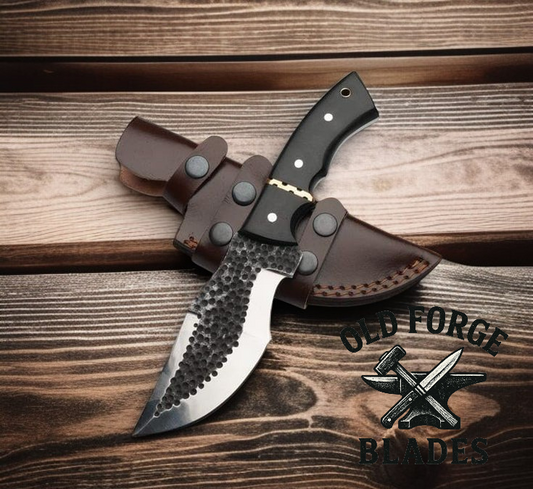 Custom Handmade Hammered Tracker Damascus Knife with Sheath