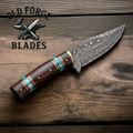 Custom Damascus Blades Hunting Knife with Blue Wood Handle