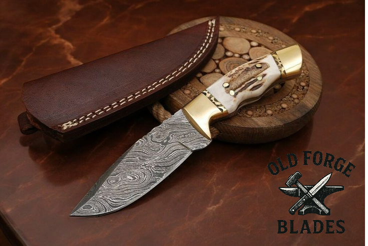 Handmade Demascus Blade Knife with Stag Horn Handle