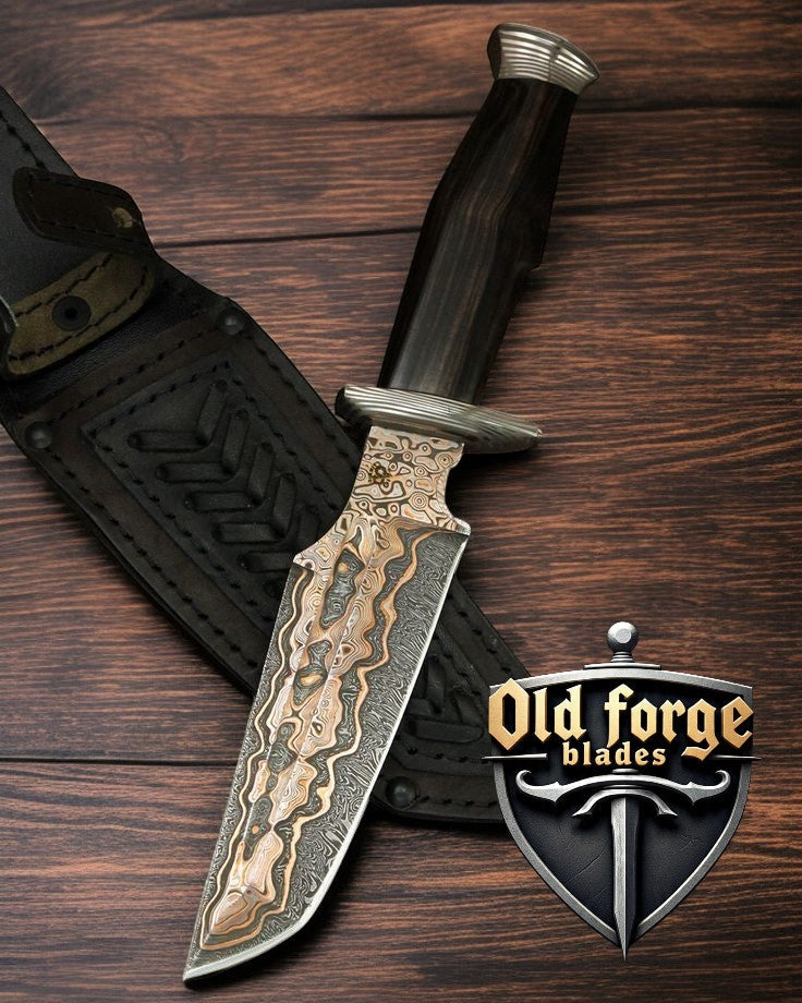 Handmade Damascus Metal Knife – Bowie Hunting Fixed Blade