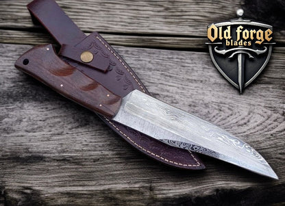 Premium Damascus Hunting Knives Set with Rose Wood Handle