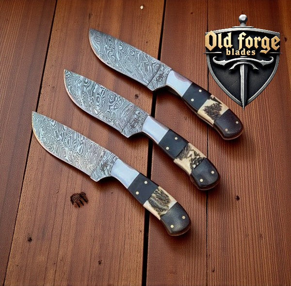 Premium Damascus Steel Hunting Knife - 8.75" Fixed Blade with Horn & Bone Handle