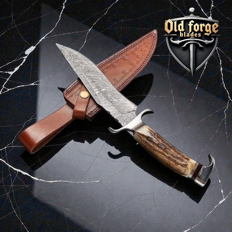 Knife Hunting Deer – 11” Handmade Damascus Blade