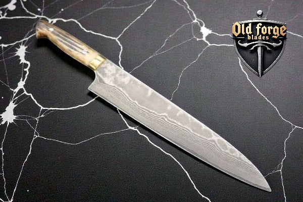 Handmade Damascus Chef Knife – 8" Blade Kitchen Knife with Stag Bone Handle
