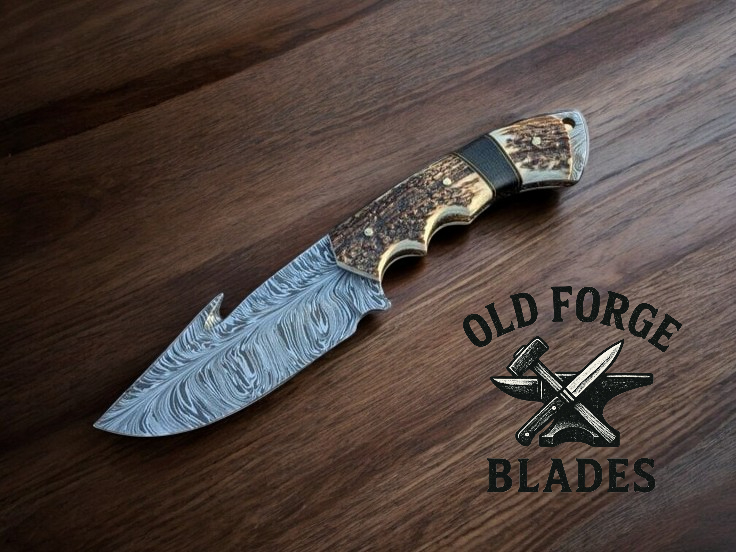Premium Damascus Blade Hunting Knife with Gut Hook