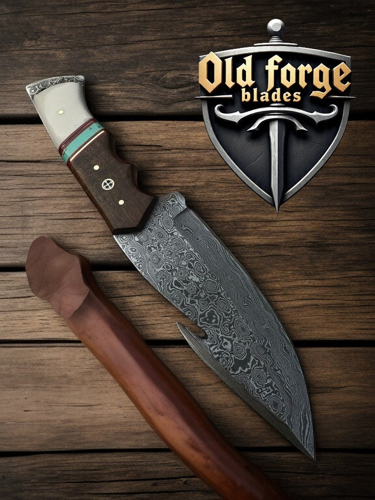 Gut Hook Hunting Knife – Bone, Resin & Rosewood Handle