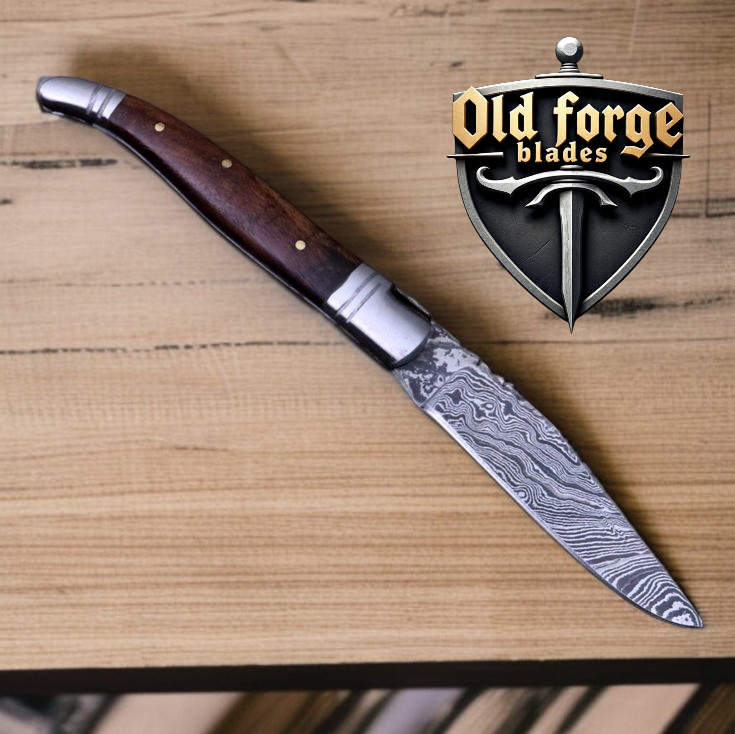 Premium Damascus Steel Pocket Knife – Olive Wood Handle