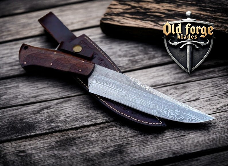 Premium Damascus Hunting Knives Set with Rose Wood Handle