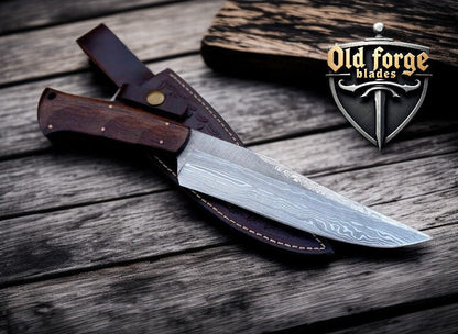 Premium Damascus Hunting Knives Set with Rose Wood Handle