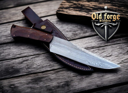 Premium Damascus Hunting Knives Set with Rose Wood Handle