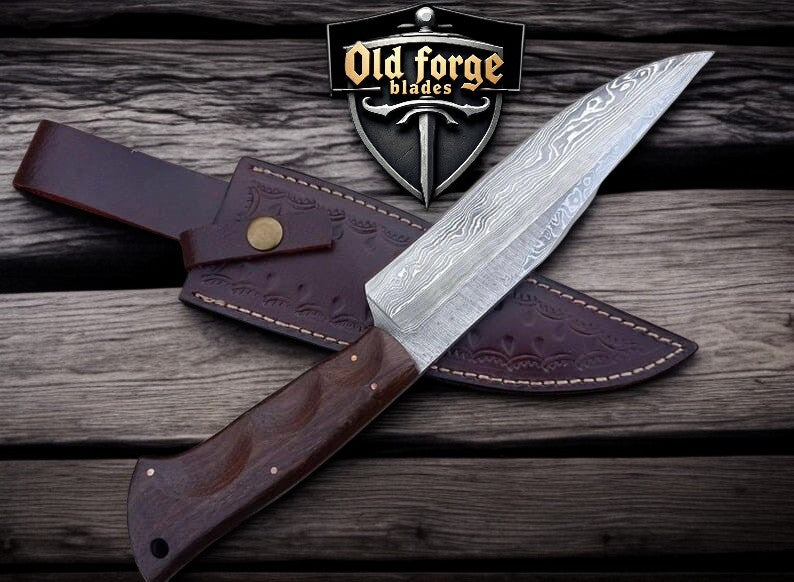Premium Damascus Hunting Knives Set with Rose Wood Handle