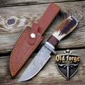 Premium Damascus Deer Hunting Knife with Rosewood Handle