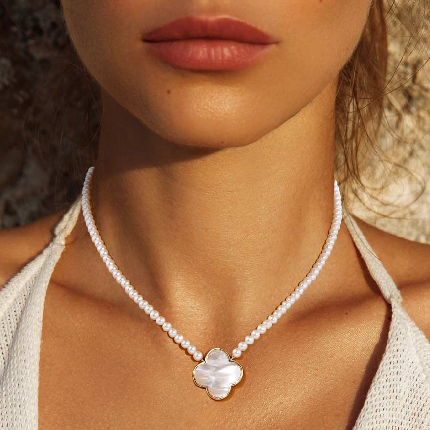 White Gold Dipped Mother Of Pearl Pendant Necklace