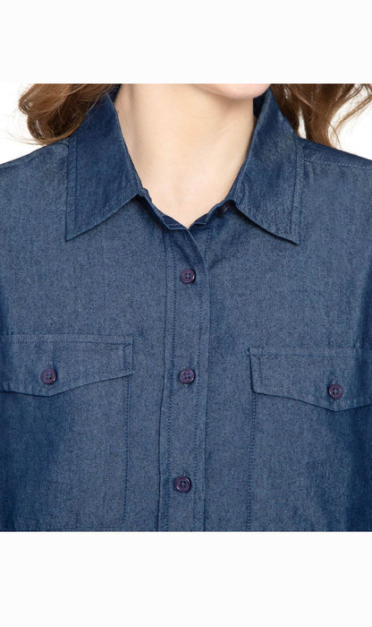 Women's Long Sleeve Button Down Denim Shirt with Front Pocket