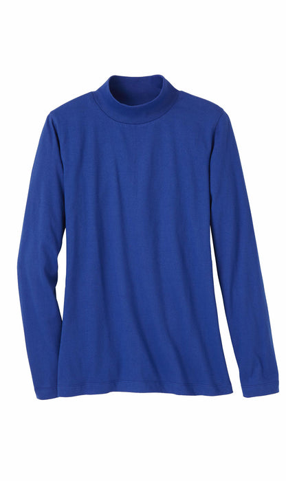 Women's Long Sleeve Mock Neck Top — Lightweight Cotton Blend