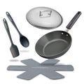MASTERPAN Ceramic Nonstick Stovetop Oven Frypan & Skillet with Stainless Steel Lid & Utensils, Grey 9.5" (24cm)