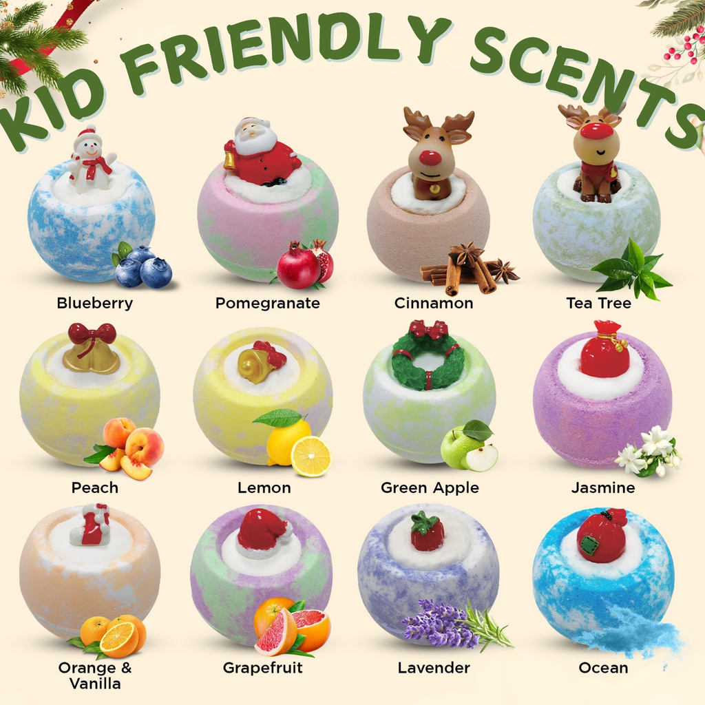 EvolutionUSA - 12 Christmas Bath Bombs for Kids, Holiday Bath Bombs with Surprise Inside, Perfect Christmas Stocking Stuffers or Festive Holiday Bathombs Set, Natural & Hypoallergenic Bath Ball Set