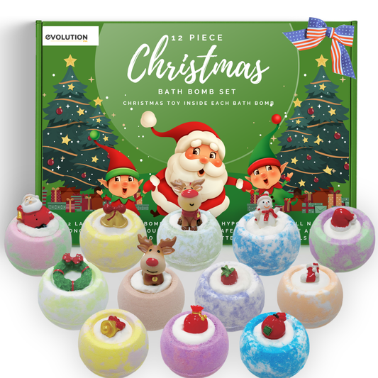 EvolutionUSA - 12 Christmas Bath Bombs for Kids, Holiday Bath Bombs with Surprise Inside, Perfect Christmas Stocking Stuffers or Festive Holiday Bathombs Set, Natural & Hypoallergenic Bath Ball Set