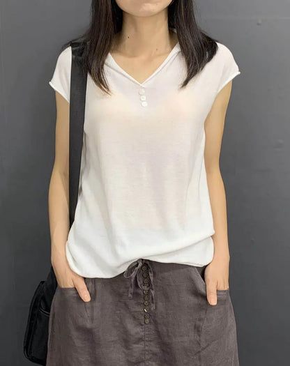 Women's Loose Fit V-Neck Short Sleeve Knit Top